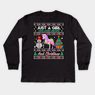 Just a girl who loves Unicorn and christmas Kids Long Sleeve T-Shirt